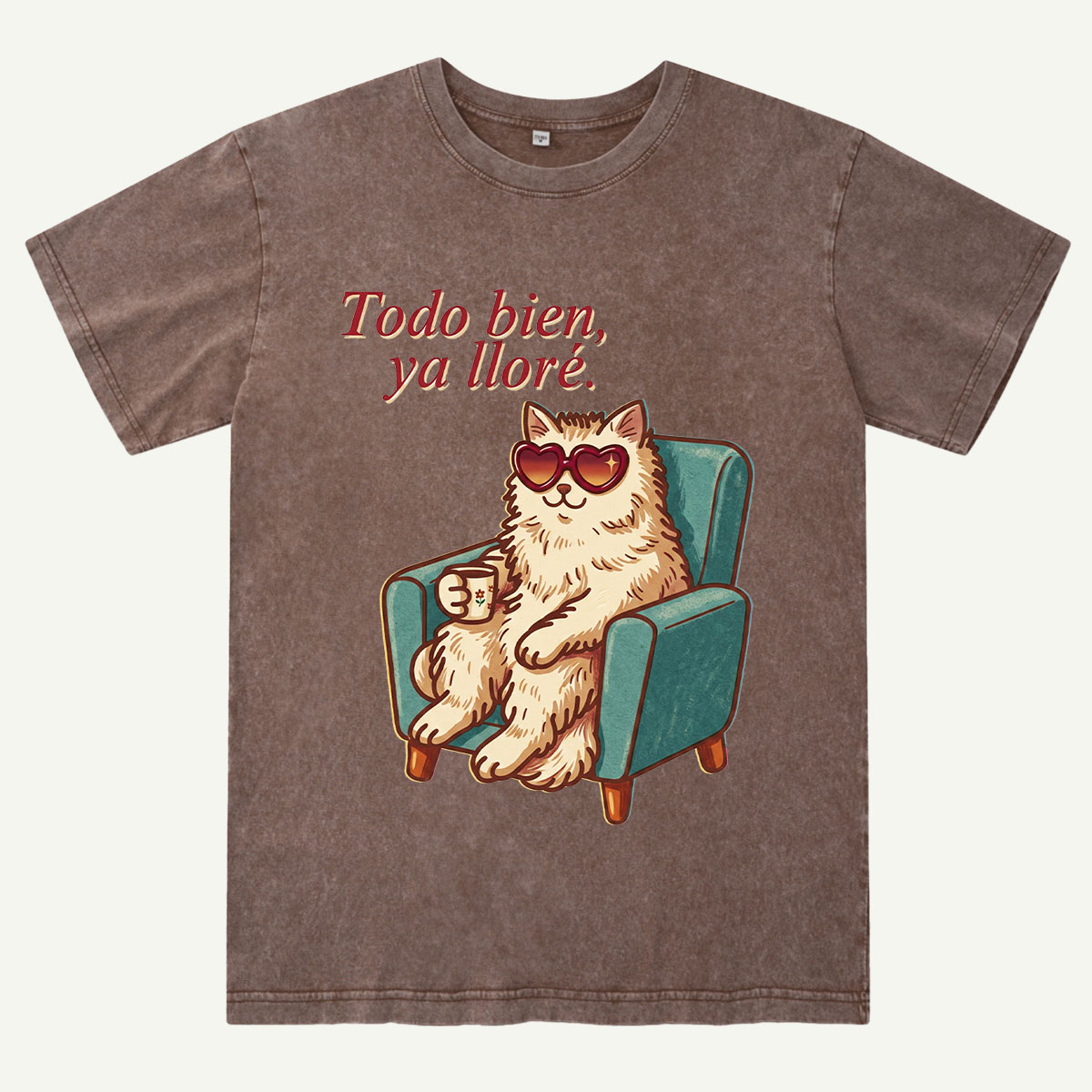 Coffee Cat Relax Washed T-Shirt