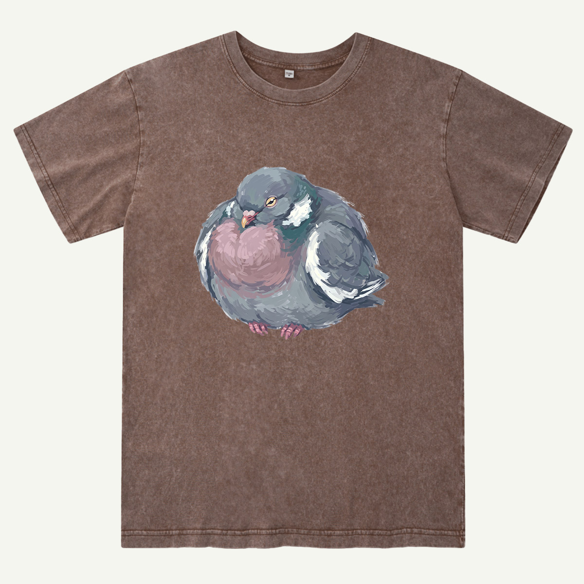 Cozy Pigeon Hand Drawn Bird Washed T-Shirt