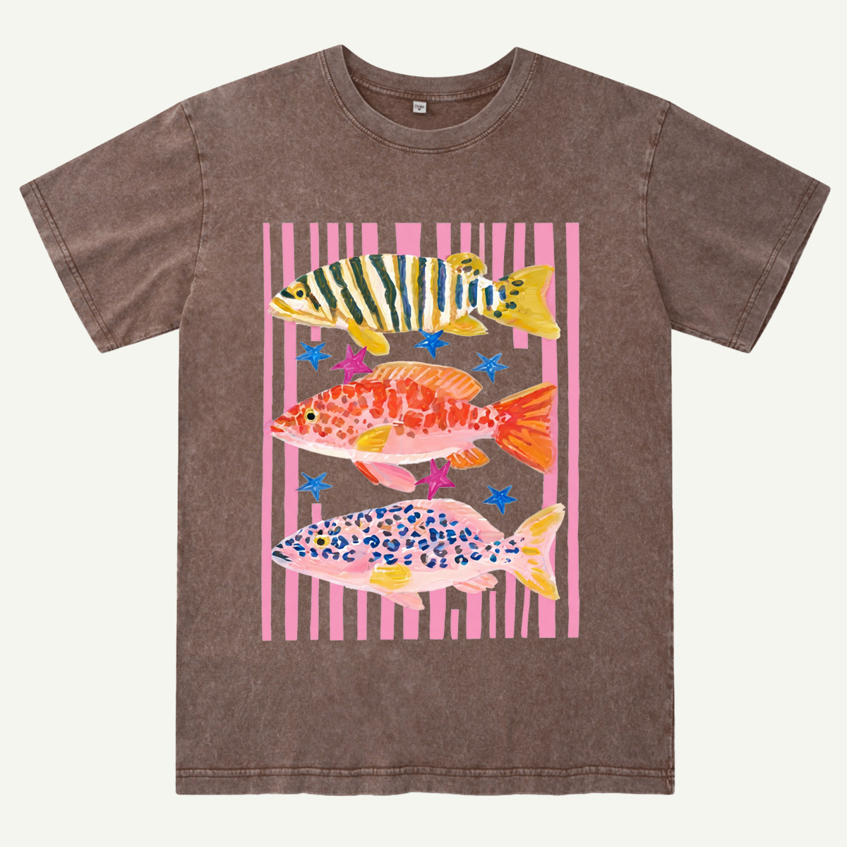 Striped Ocean Fish Washed T-Shirt