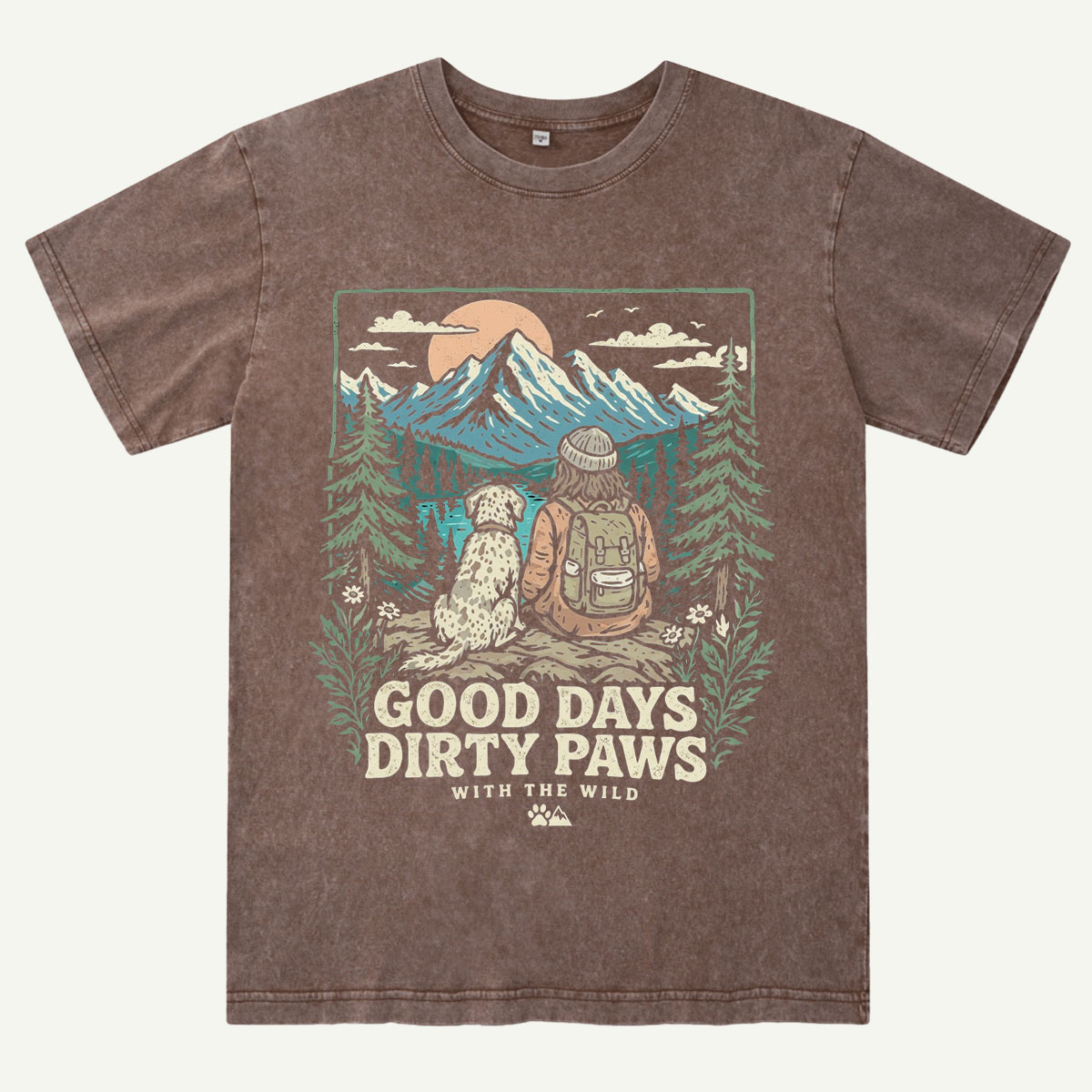 Adventure Dog & Mountain Outdoor Hiking Washed T-Shirt