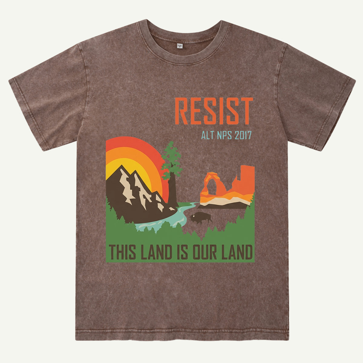 Retro Wilderness Landscape Mountain Adventure Washed T-Shirt