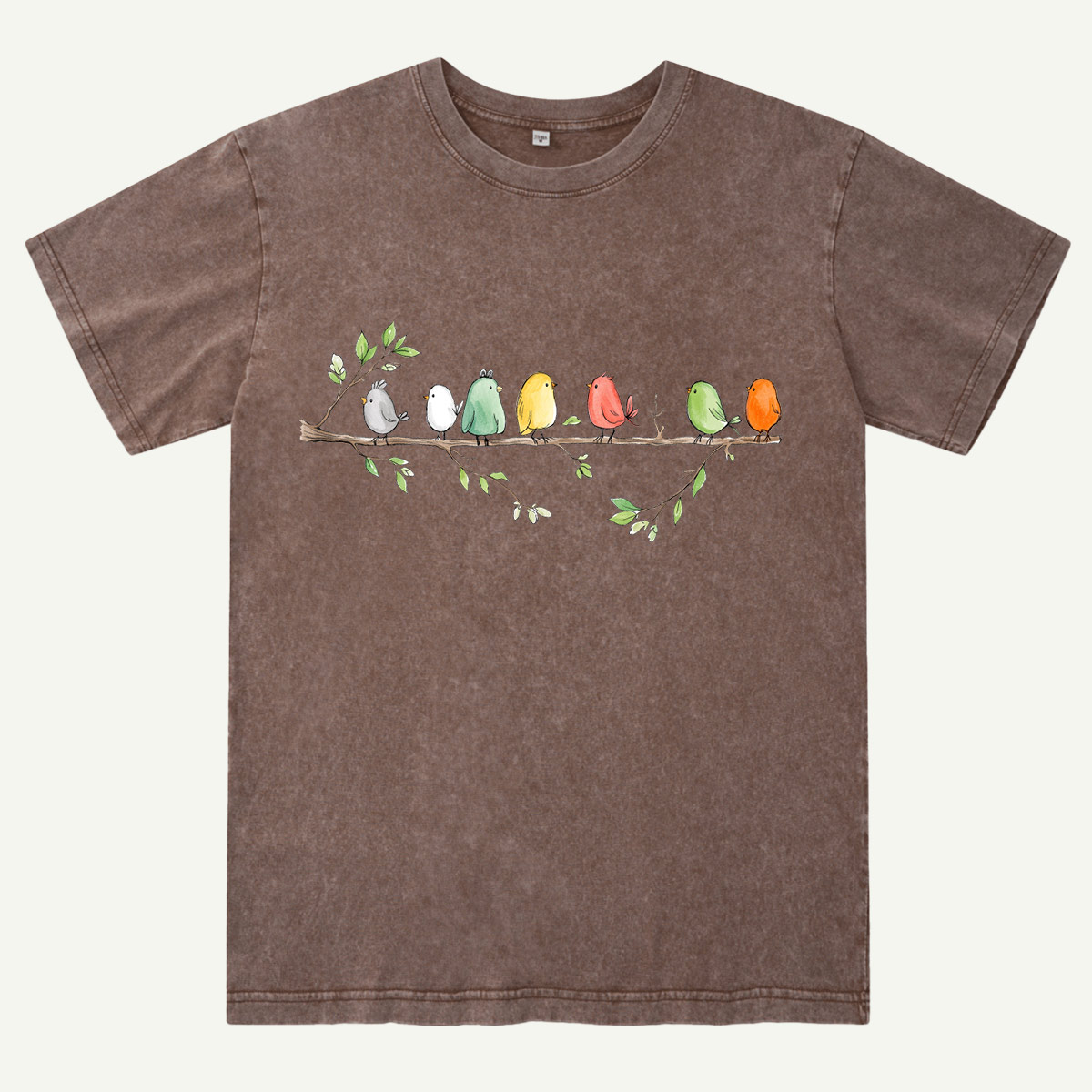 Colorful Songbirds On Branch Washed T-Shirt