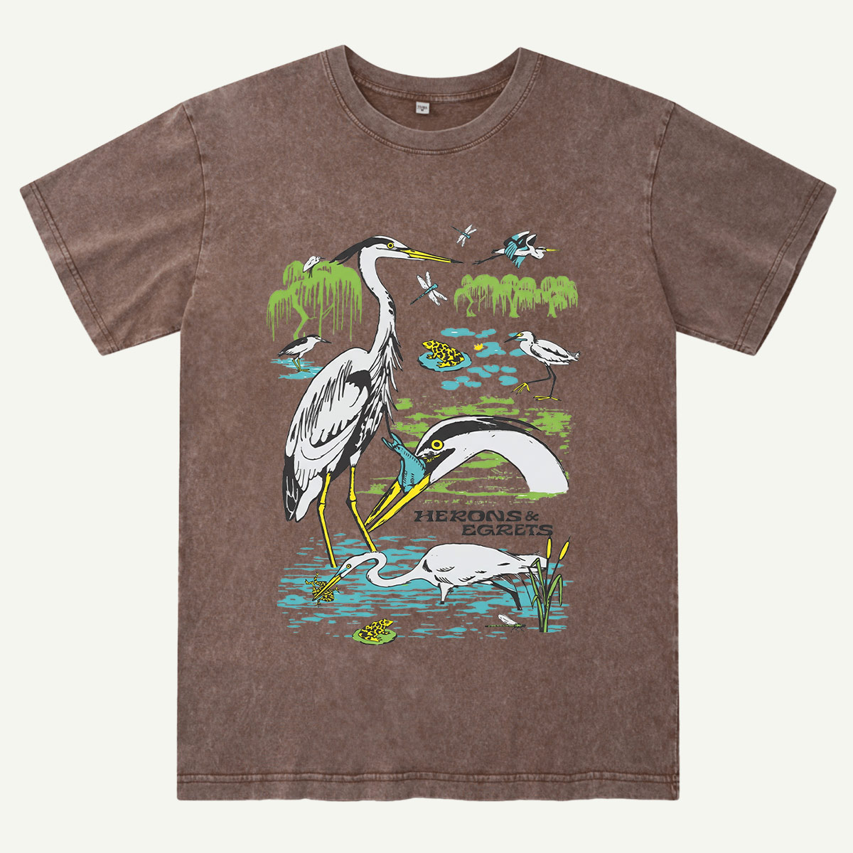 Heron Wetland Wildlife Waterbird Washed T-Shirt