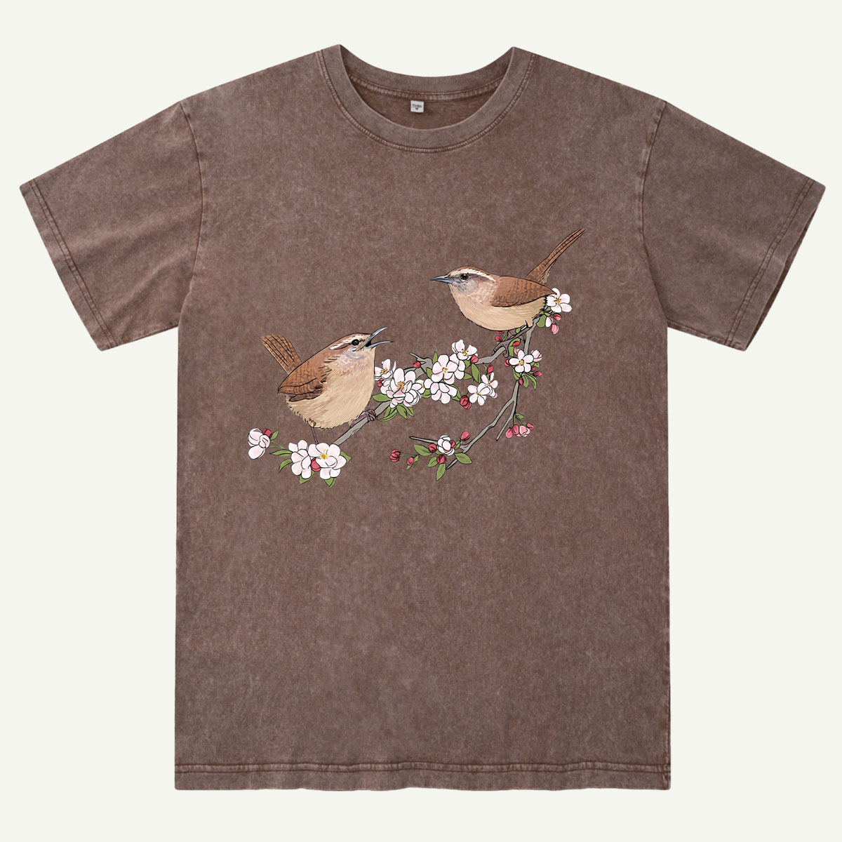 Songbirds On Blooming Branch Nature Washed T-Shirt