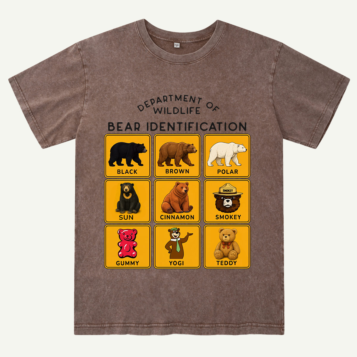 Department of Wildlife Bear Identification Gummy Bear Washed T-Shirt