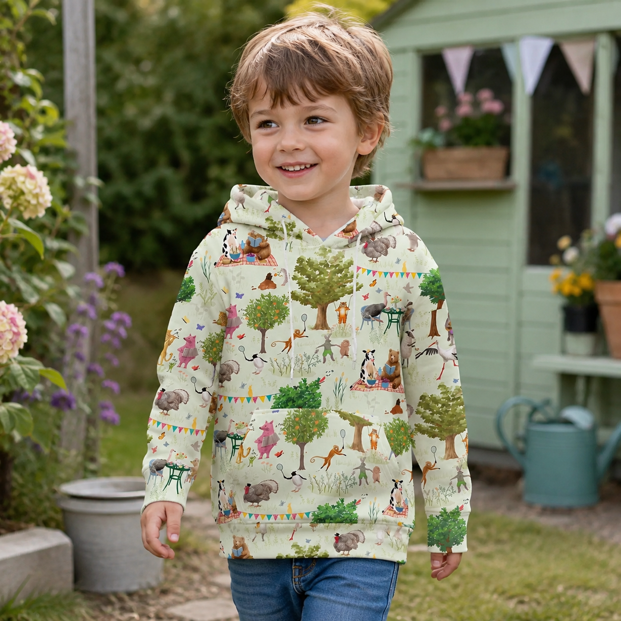 Woodland Animals Picnic Party Kids Premium Eco Hoodie