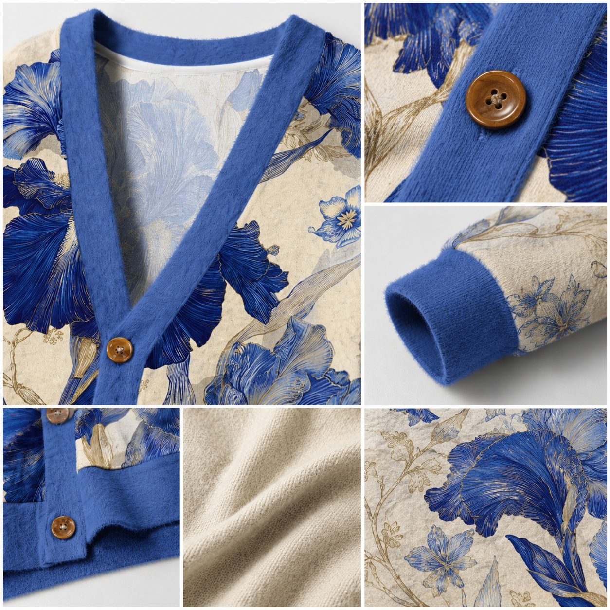 Blue Iris Botanical Ugly Cardigan Sweaters
