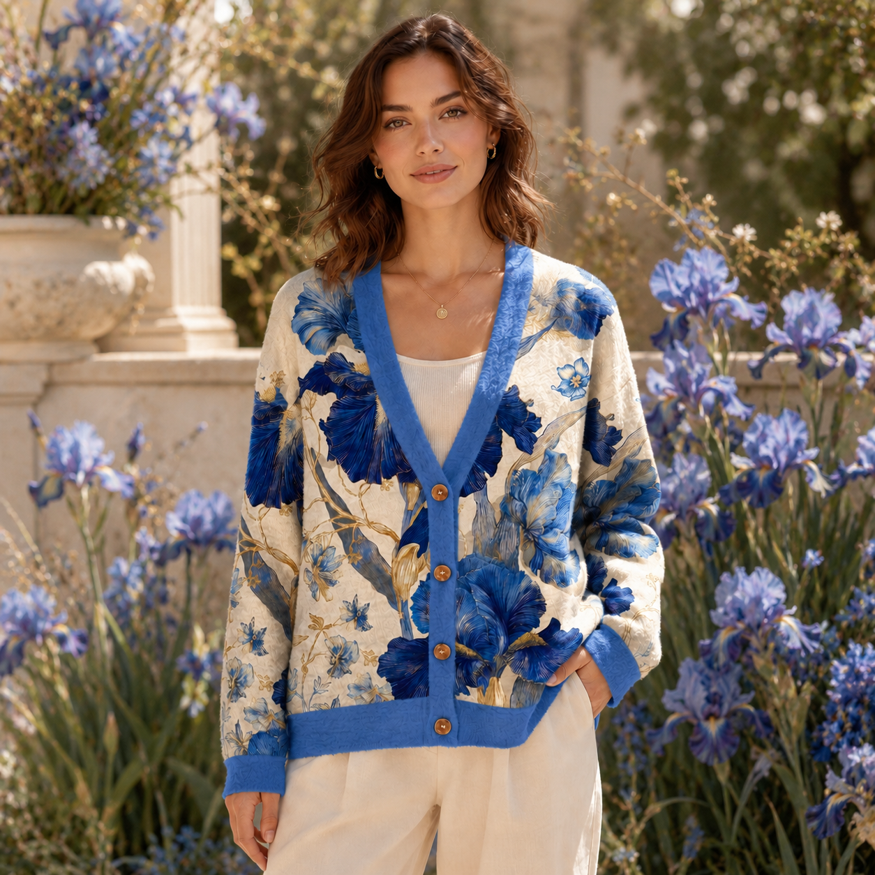 Blue Iris Botanical Ugly Cardigan Sweaters