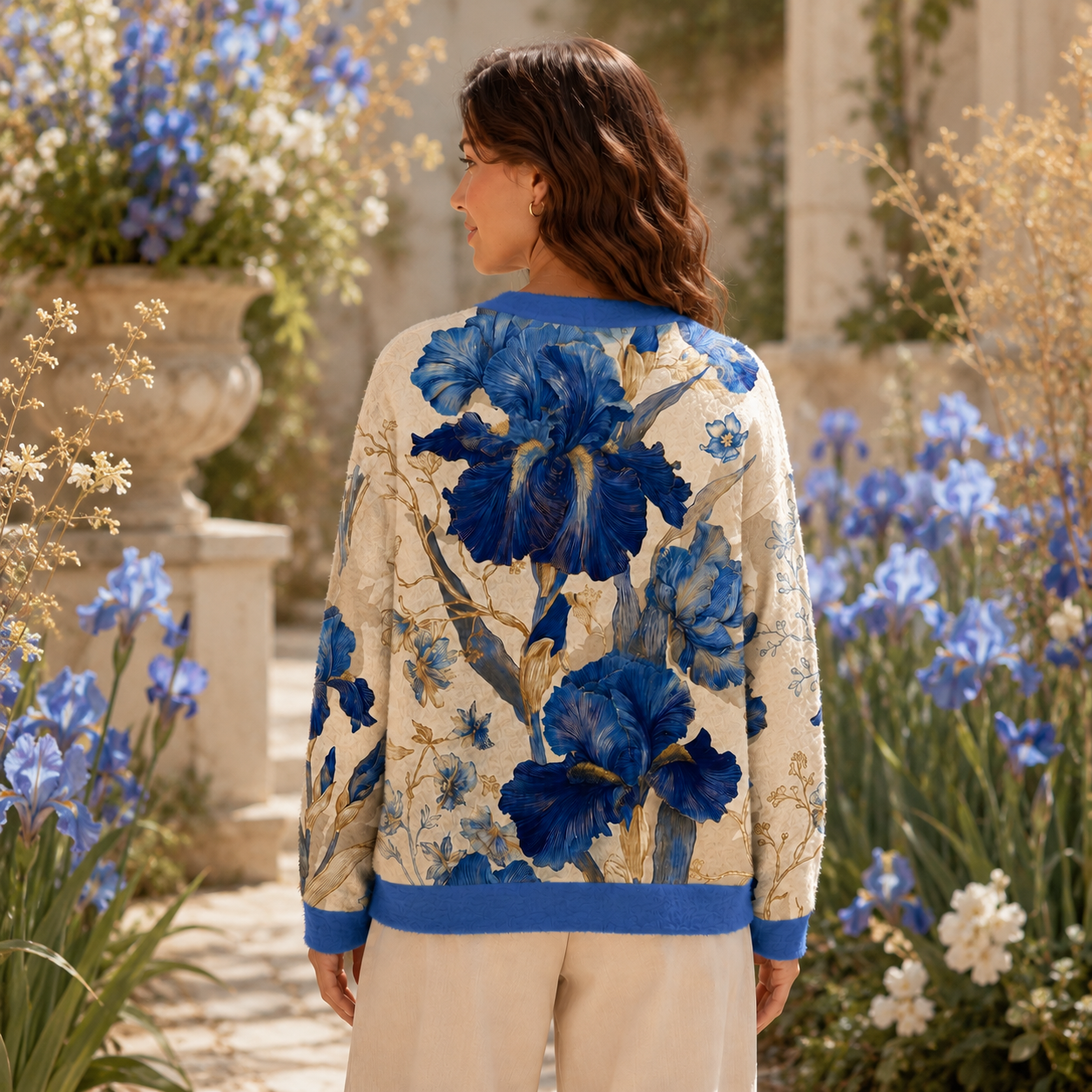Blue Iris Botanical Ugly Cardigan Sweaters