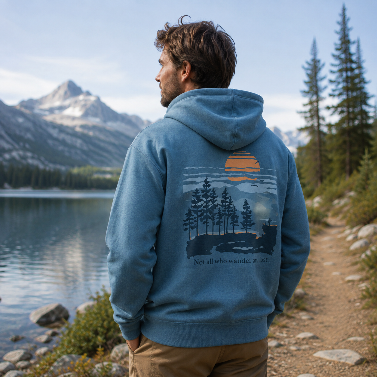 Not All Who Wander Are Lost Mountain Sunset Back Printed Hoodie