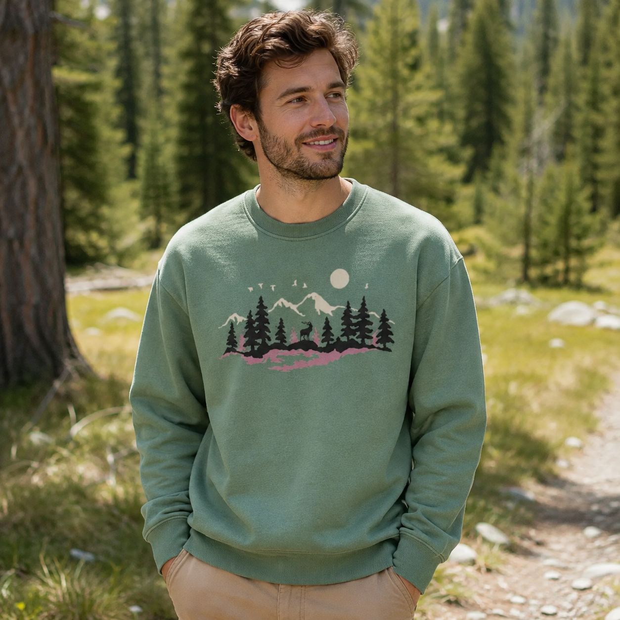 Tall Pines With Tiny Birds Sweatshirts
