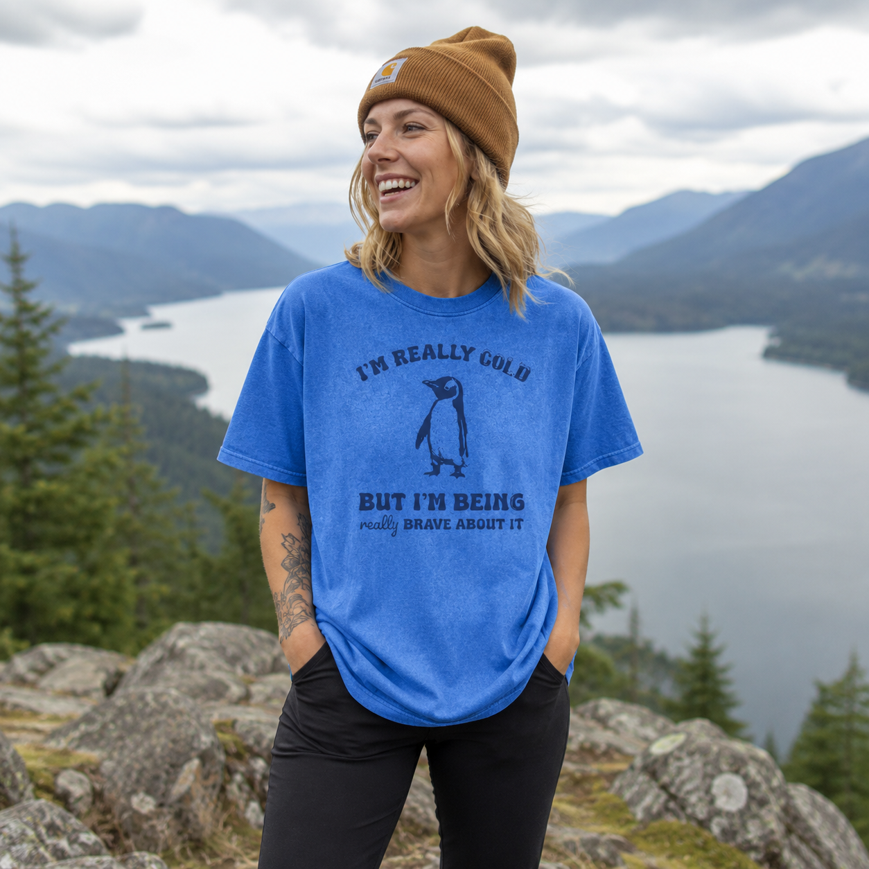Really Cold Really Brave Penguin Washed T-Shirt