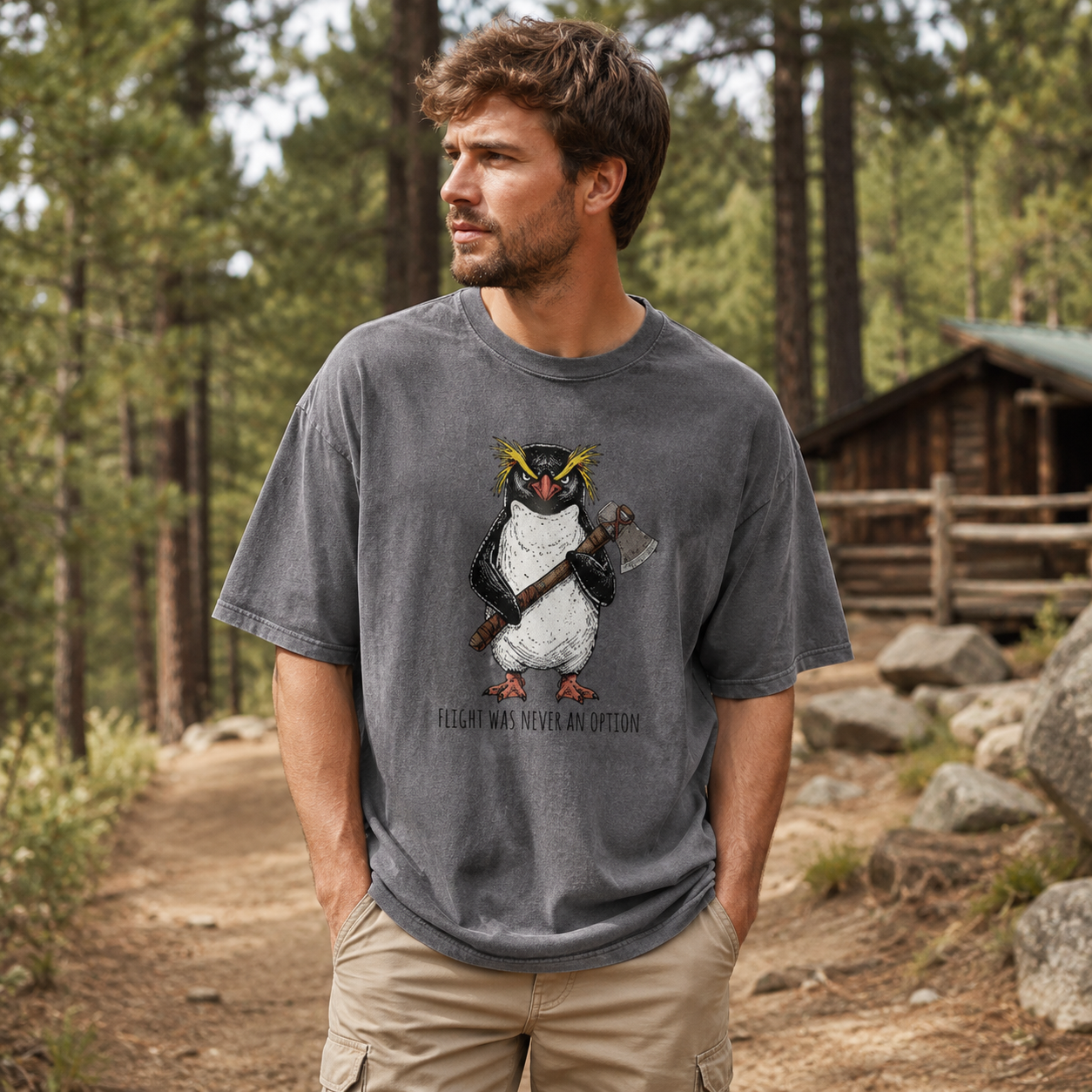 Flight Was Never An Option Axe Penguin Washed T-Shirt