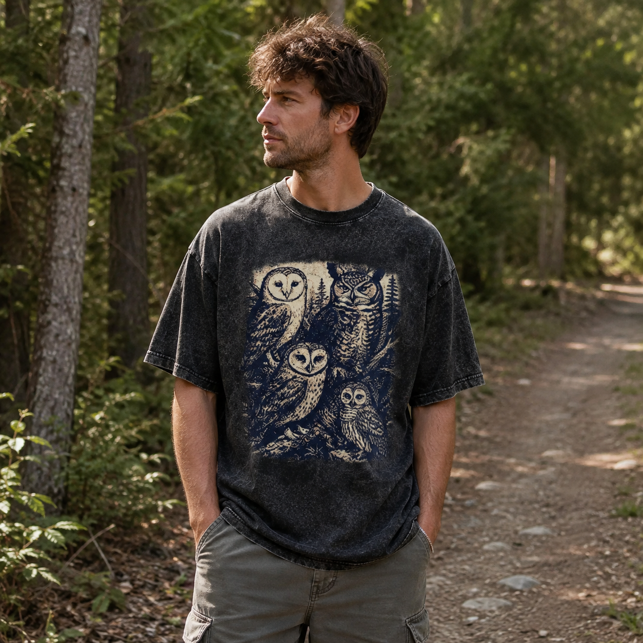 Woodland Owls Night Gathering Washed T-Shirt