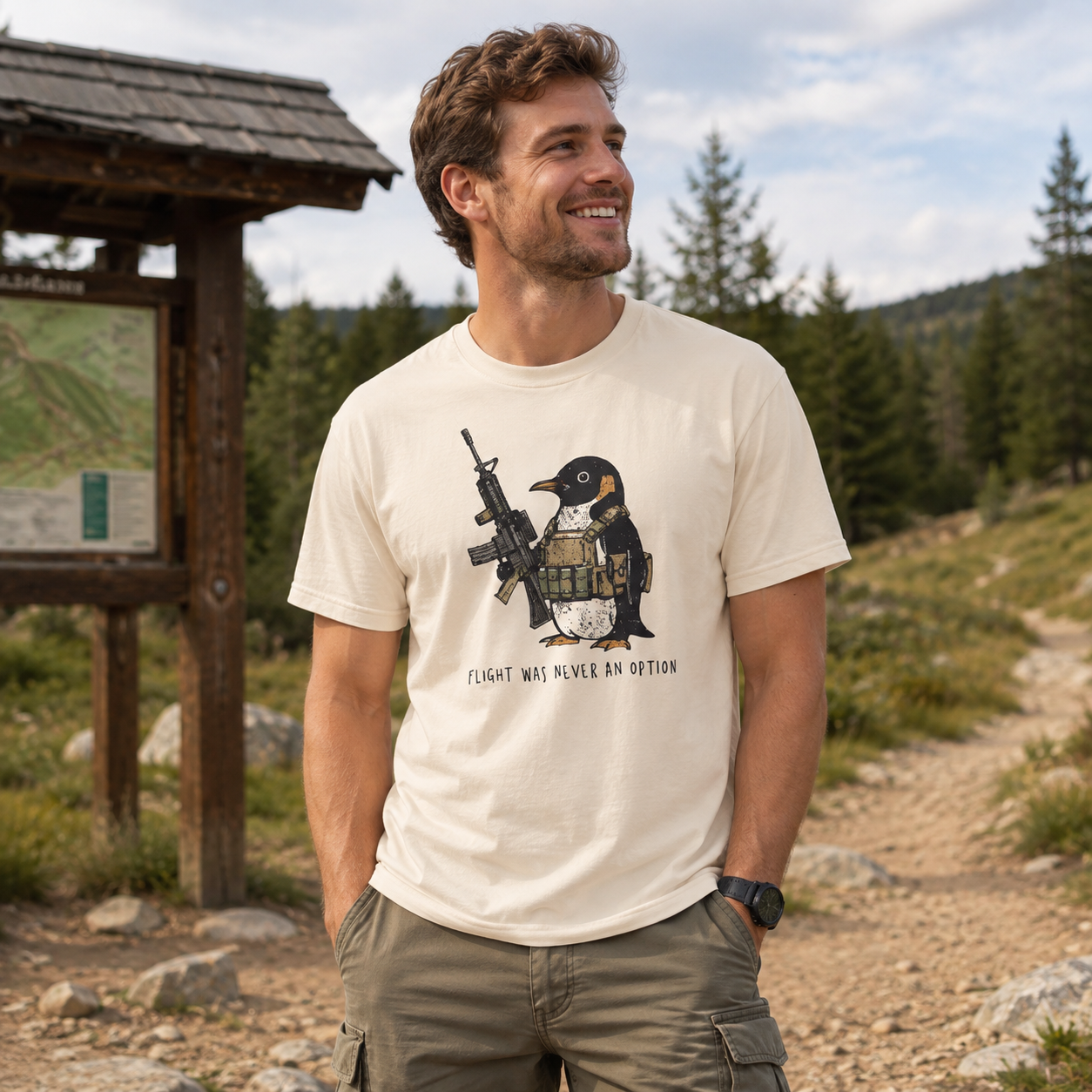 Flight Was Never An Option Tactical Rifle Penguin T-Shirt