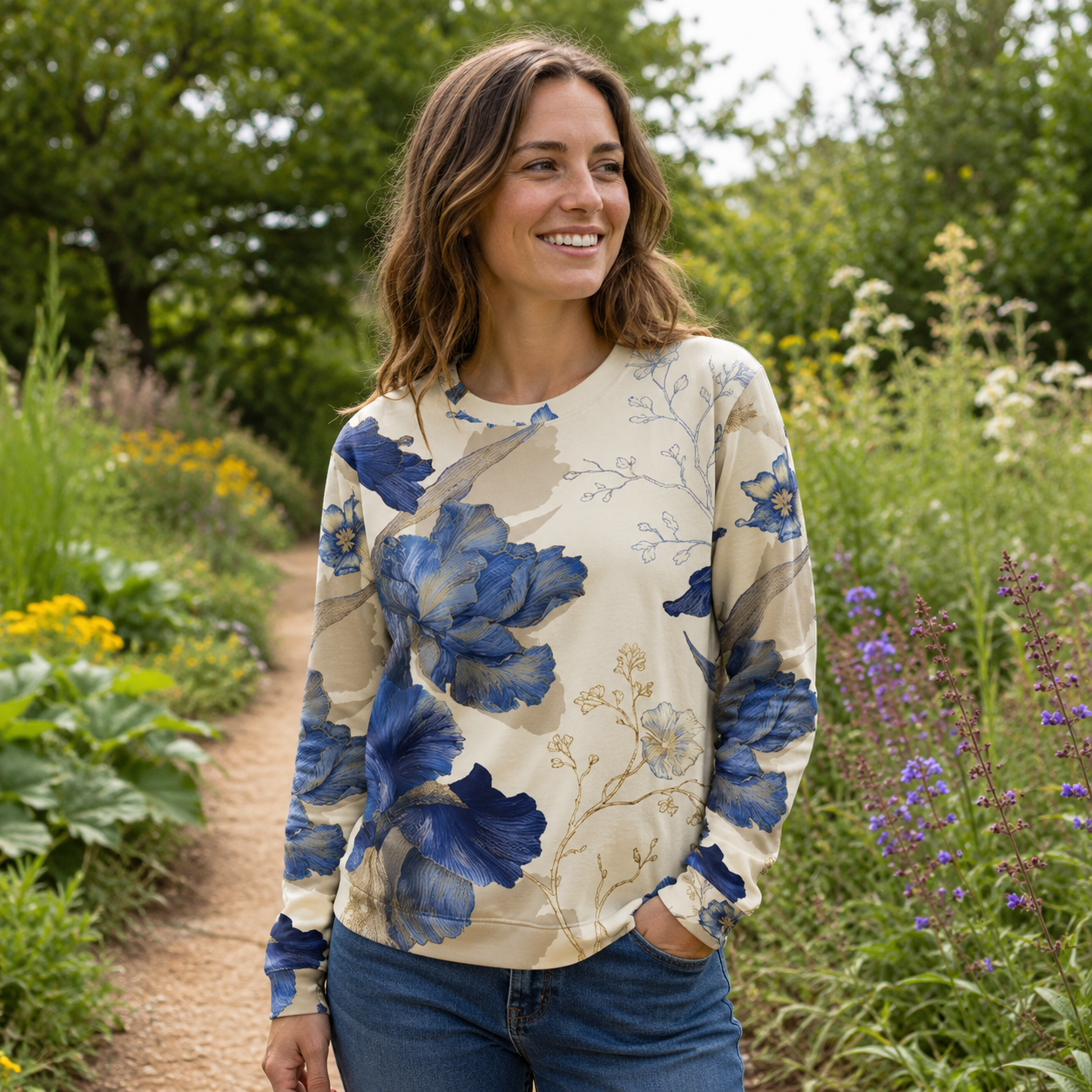 Blue Mountain Haze Forestscape Premium Pure Cotton Long Sleeves