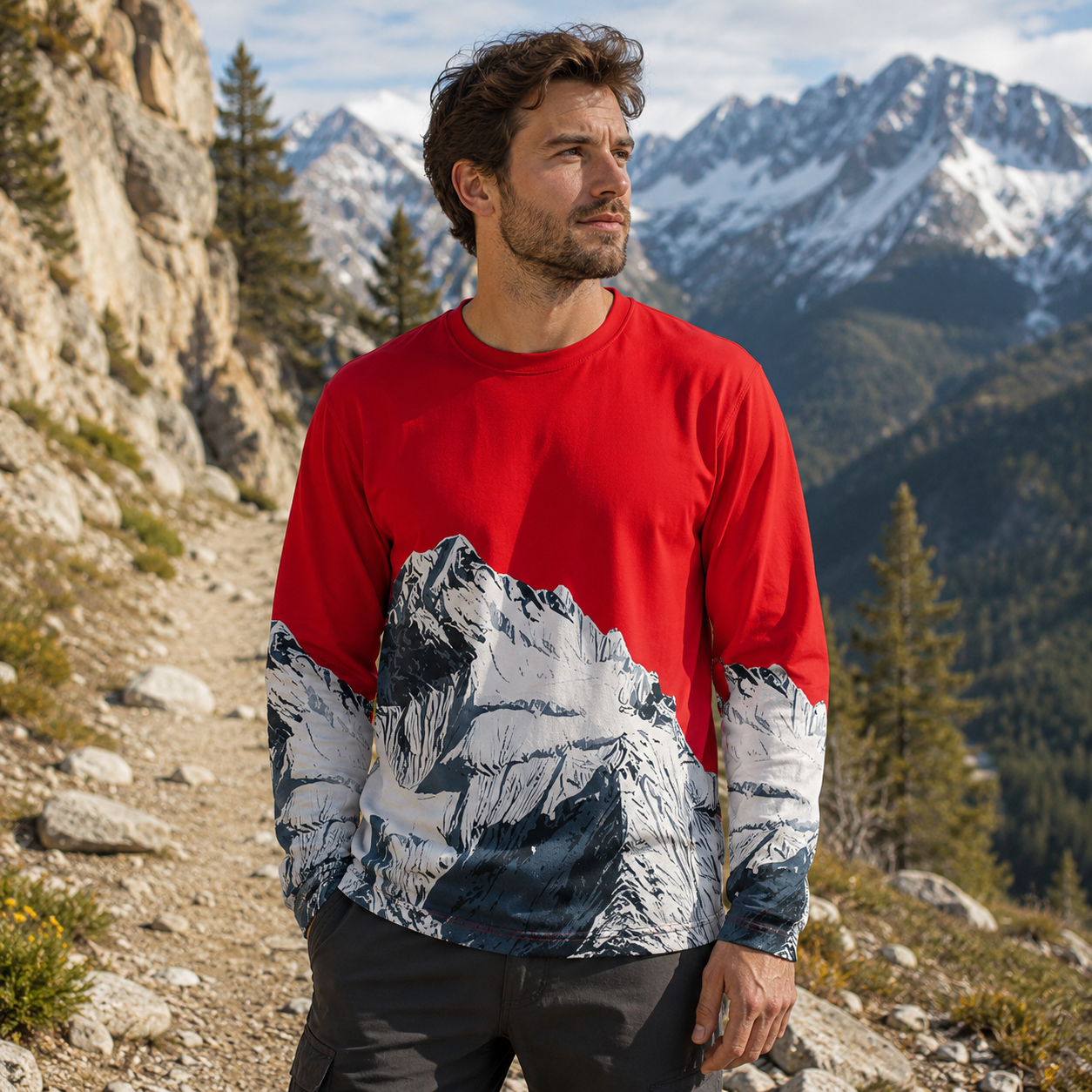 Red Sky Snow Mountain Escape Premium Pure Cotton Long Sleeves