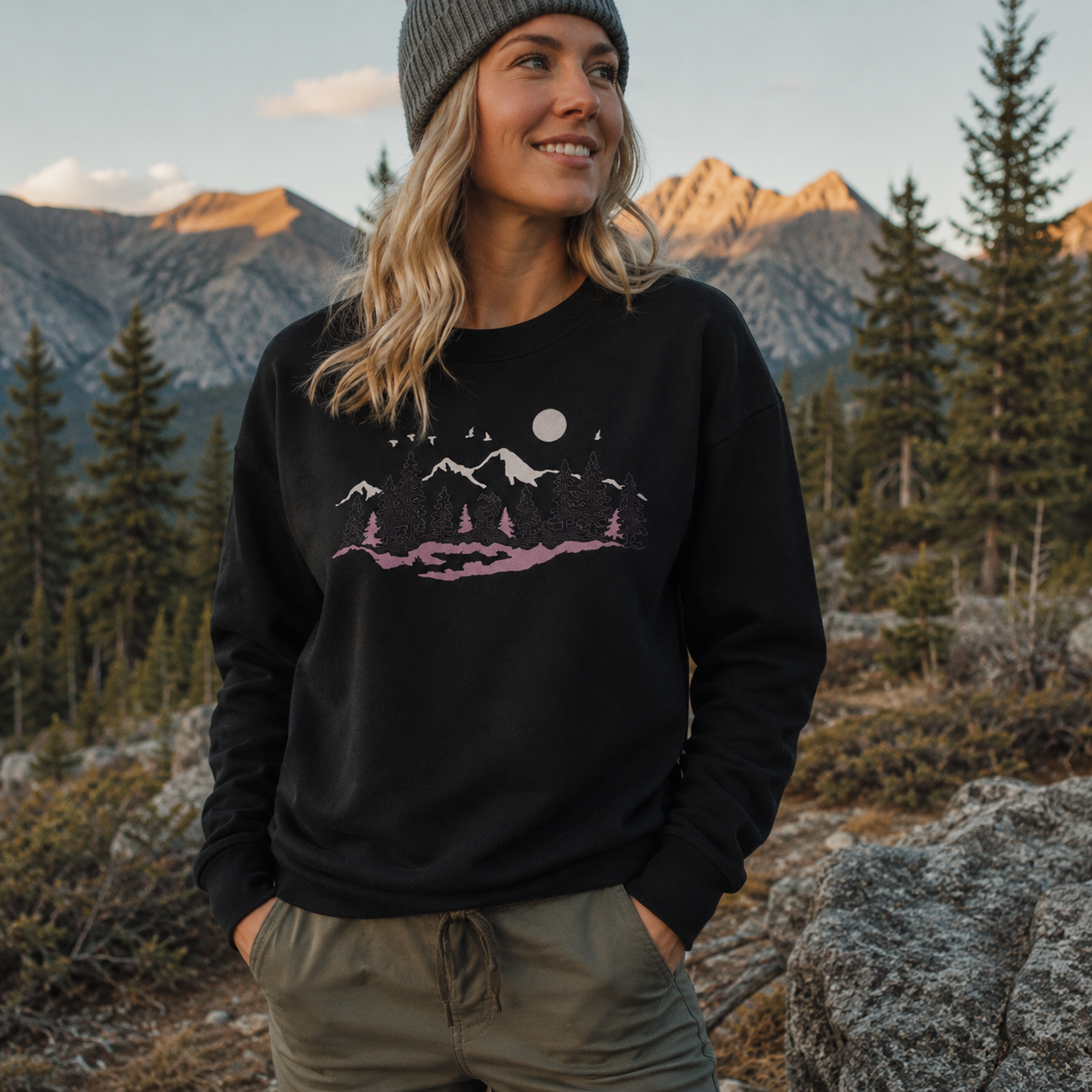 Tall Pines With Tiny Birds Sweatshirts