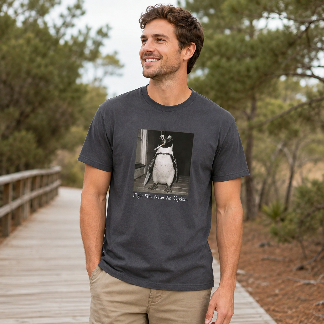 Flight Was Never An Option Penguin Portrait T-Shirt