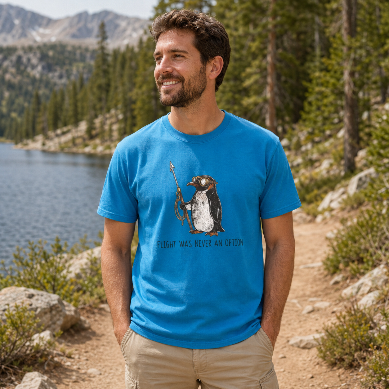 Flight Was Never An Option Aviator Harpoon Penguin T-Shirt