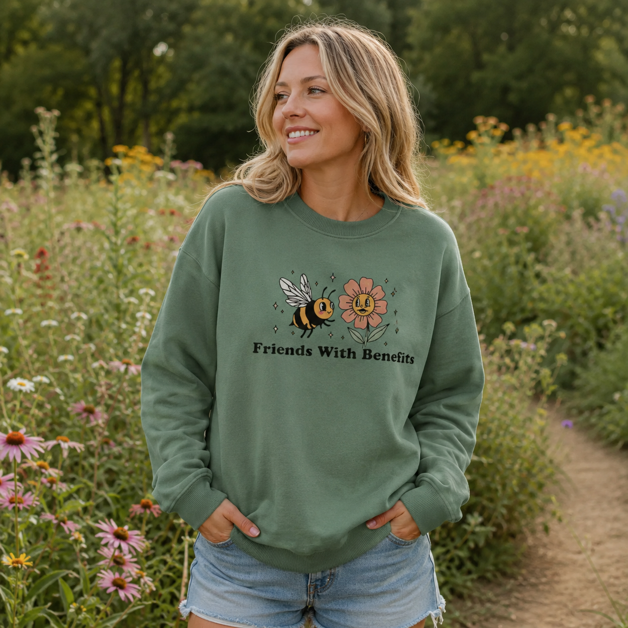 Friends With Benefits Bee And Flower Sweatshirts