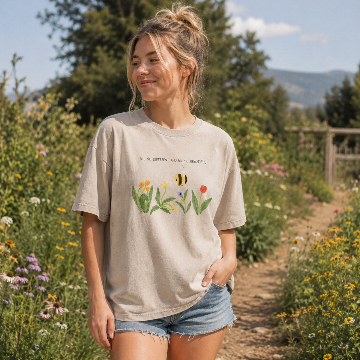 Different Blooms One Bee Washed T-Shirt