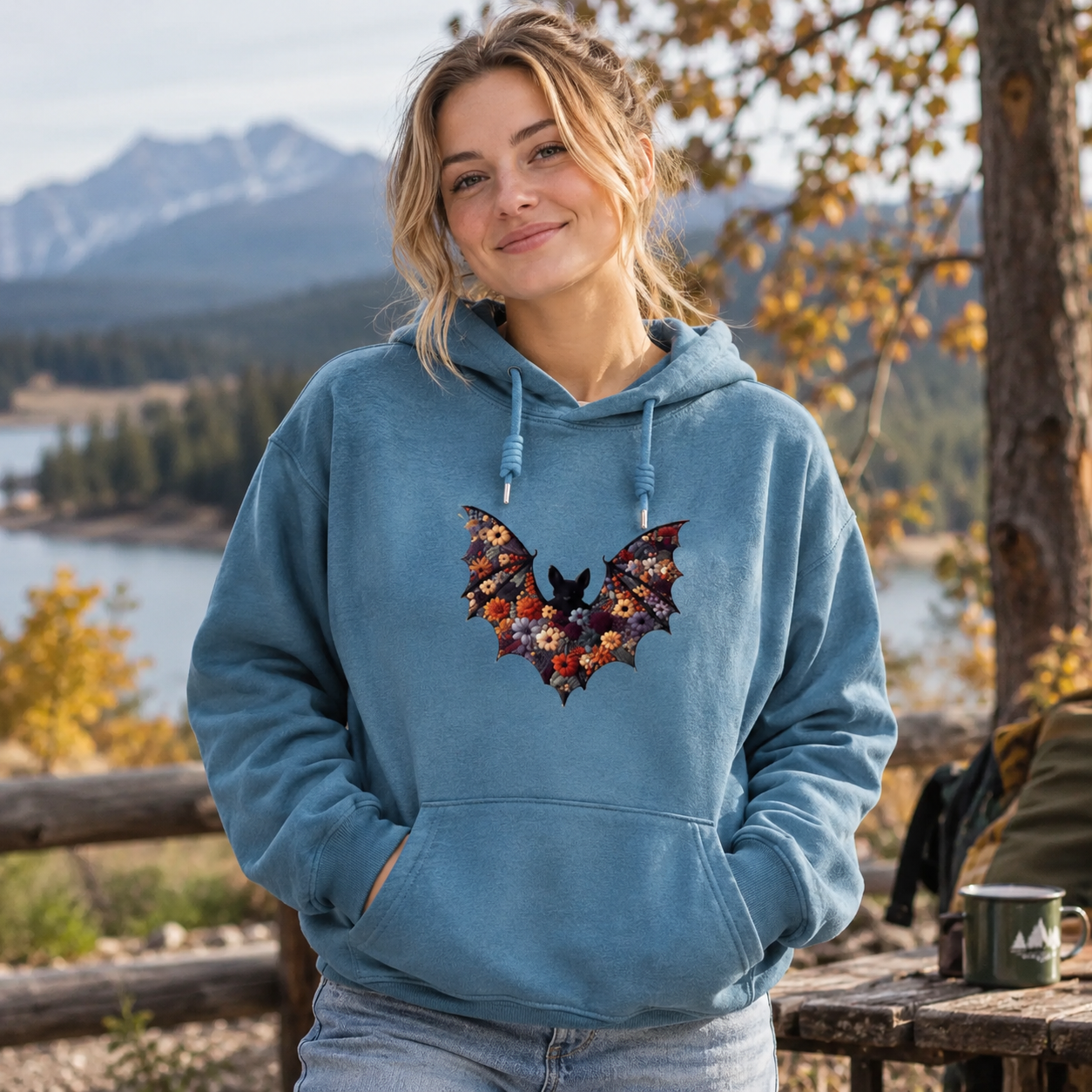 Moth Wings Minimal Embroidered Cotton Hoodie
