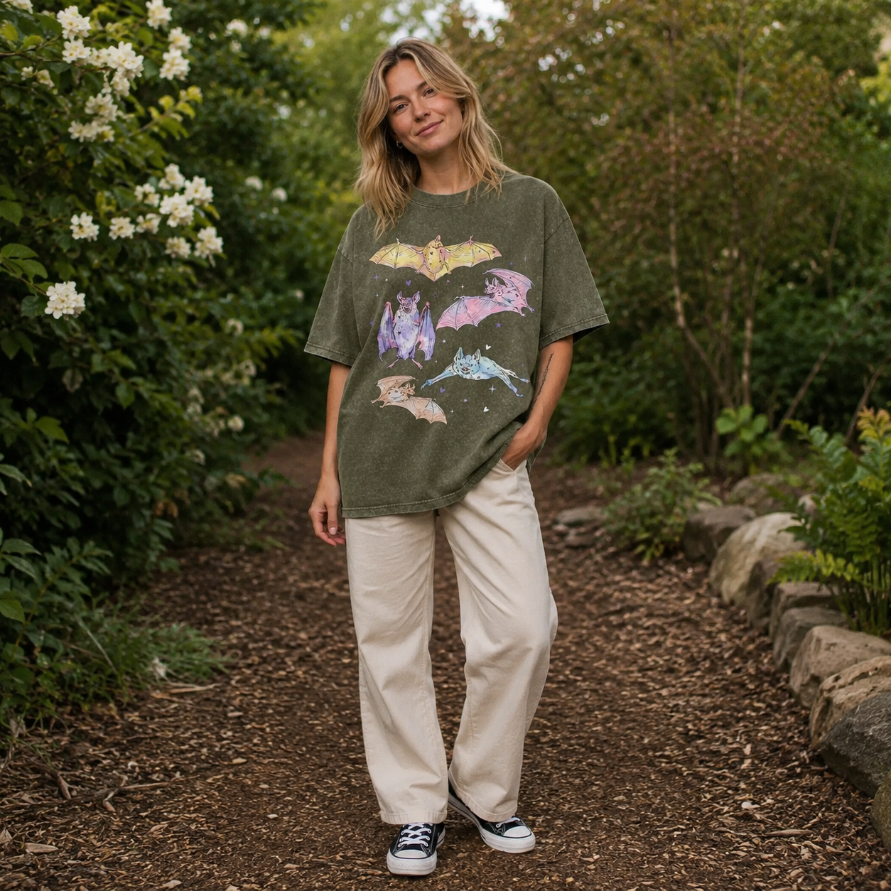 Pastel Bat Float Party Washed T-Shirt
