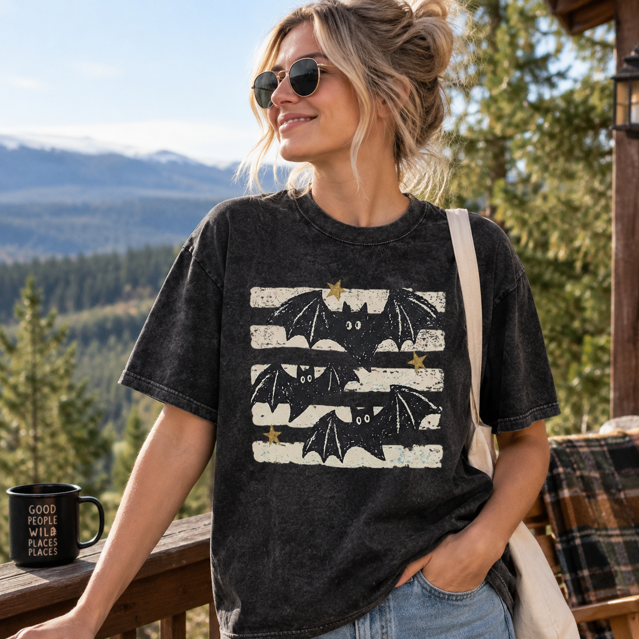 Three Bats After Dark Washed T-Shirt