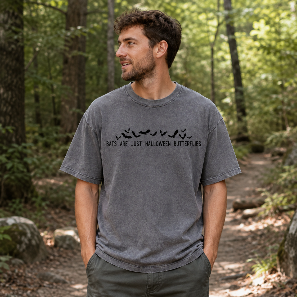 Bats Are Just Halloween Butterflies Washed T-Shirt
