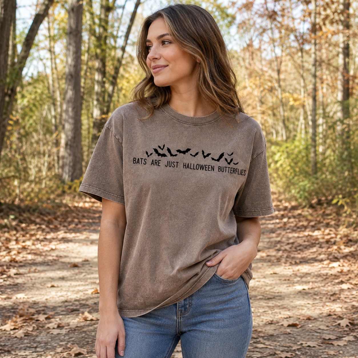 Bats Are Just Halloween Butterflies Washed T-Shirt