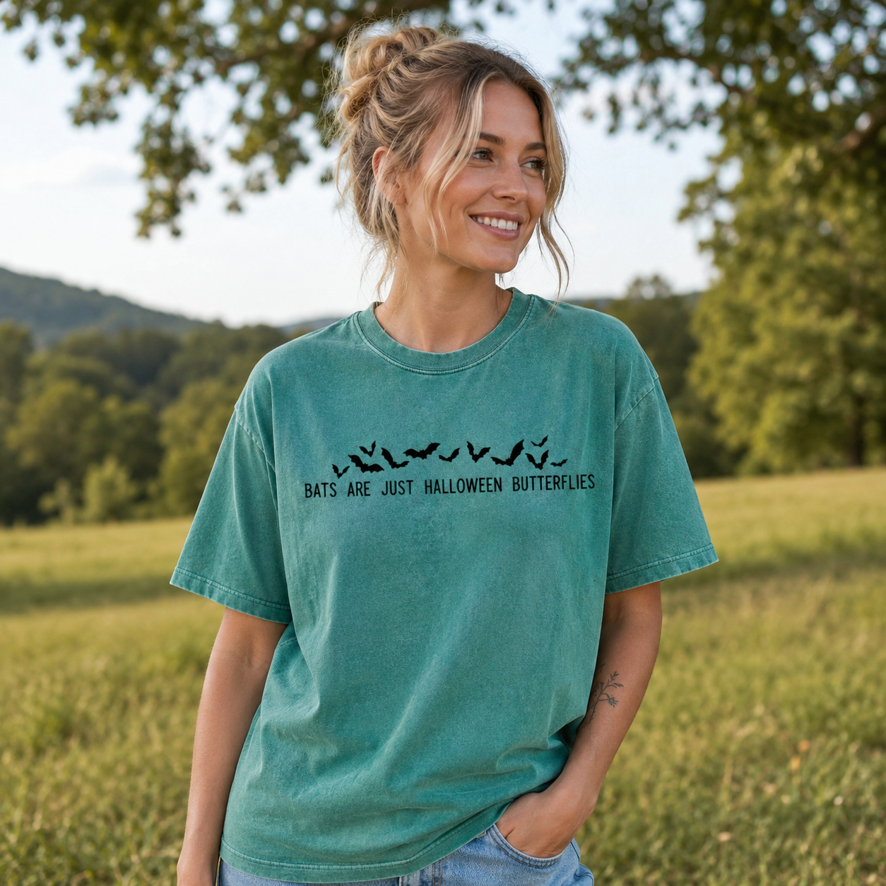 Bats Are Just Halloween Butterflies Washed T-Shirt
