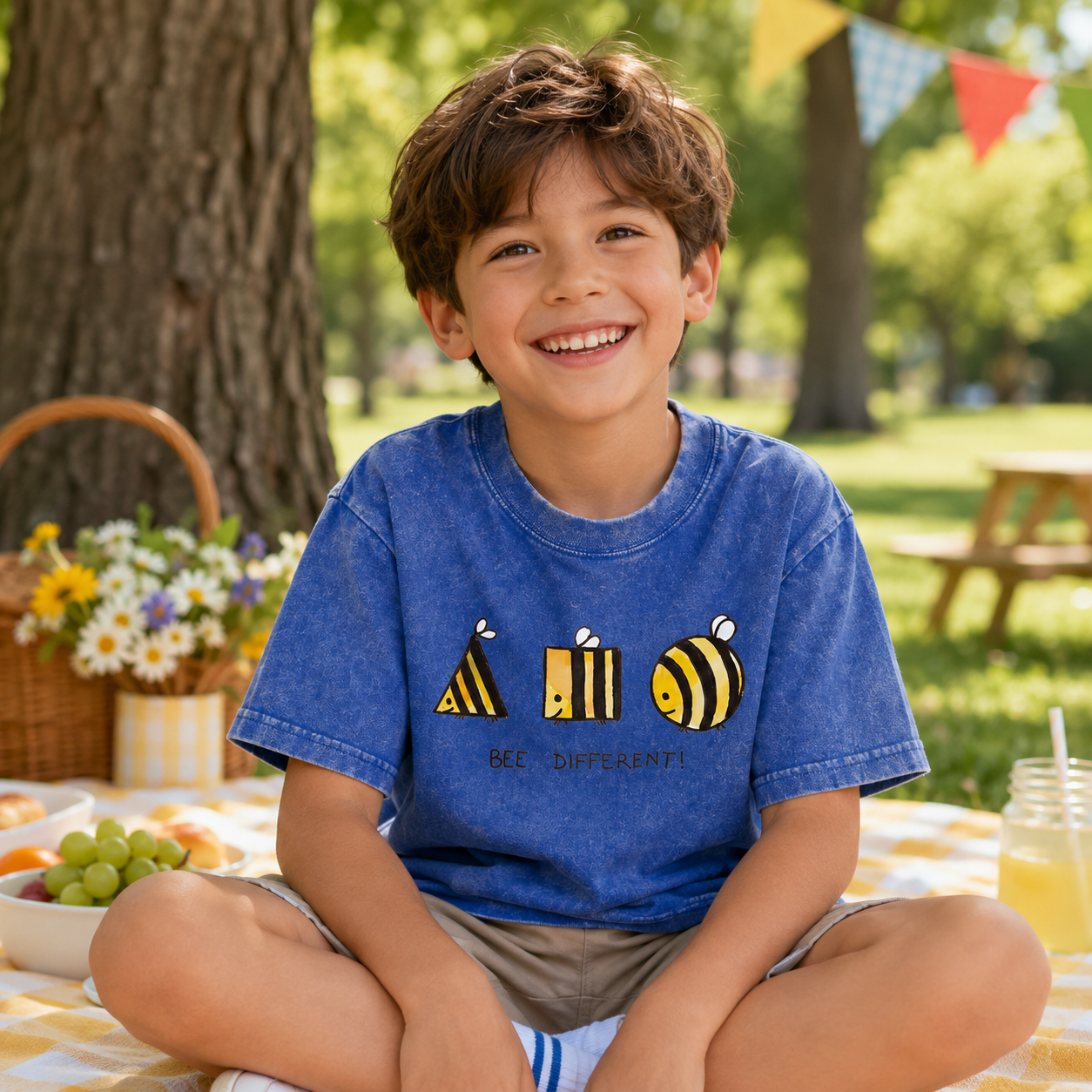 Bee Different Cute Bumblebee Kids Washed T-Shirt