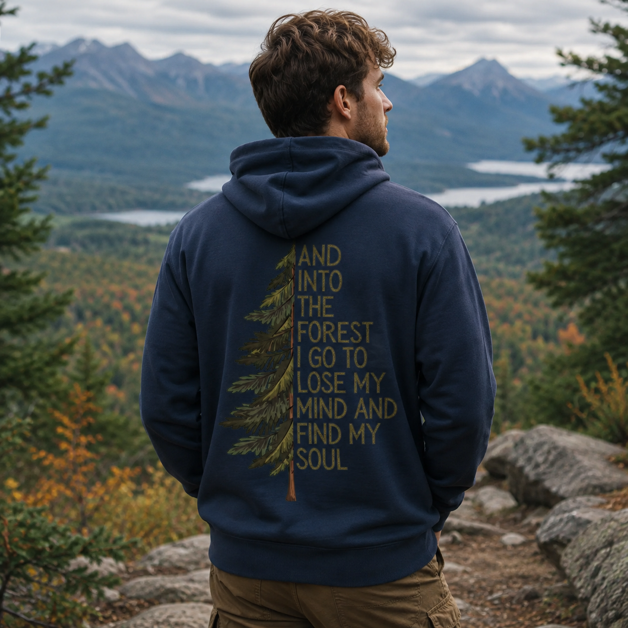 Into the Forest Tree Quote Back Printed Hoodie