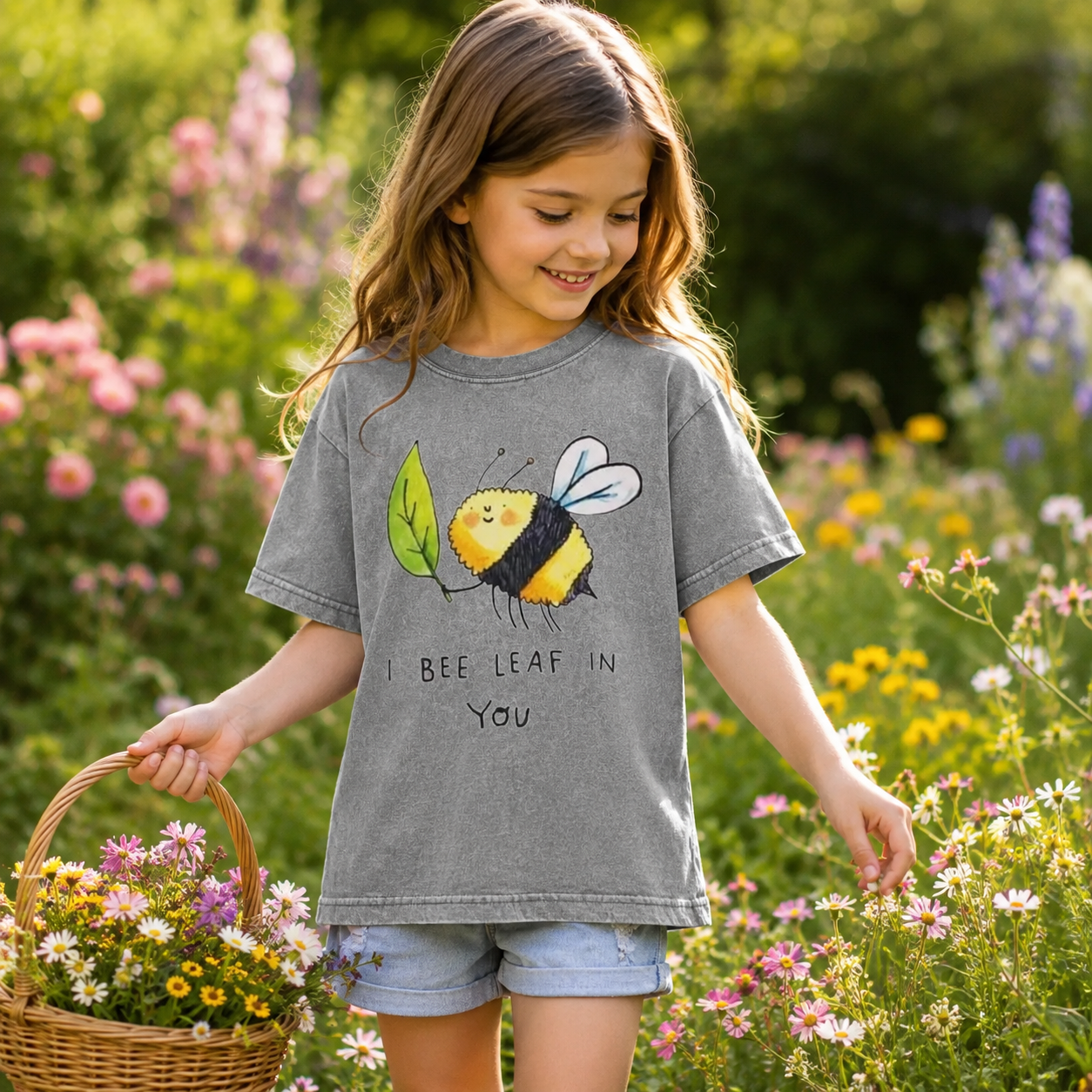 I Bee Leaf In You Kids Washed T-Shirt