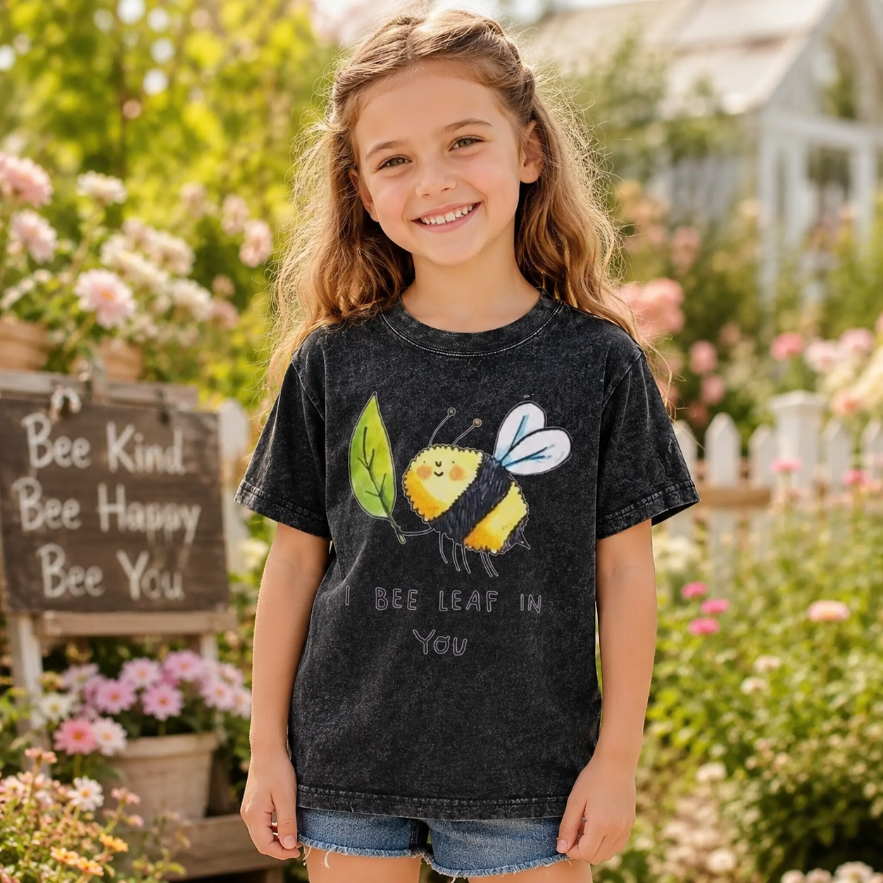 I Bee Leaf In You Kids Washed T-Shirt
