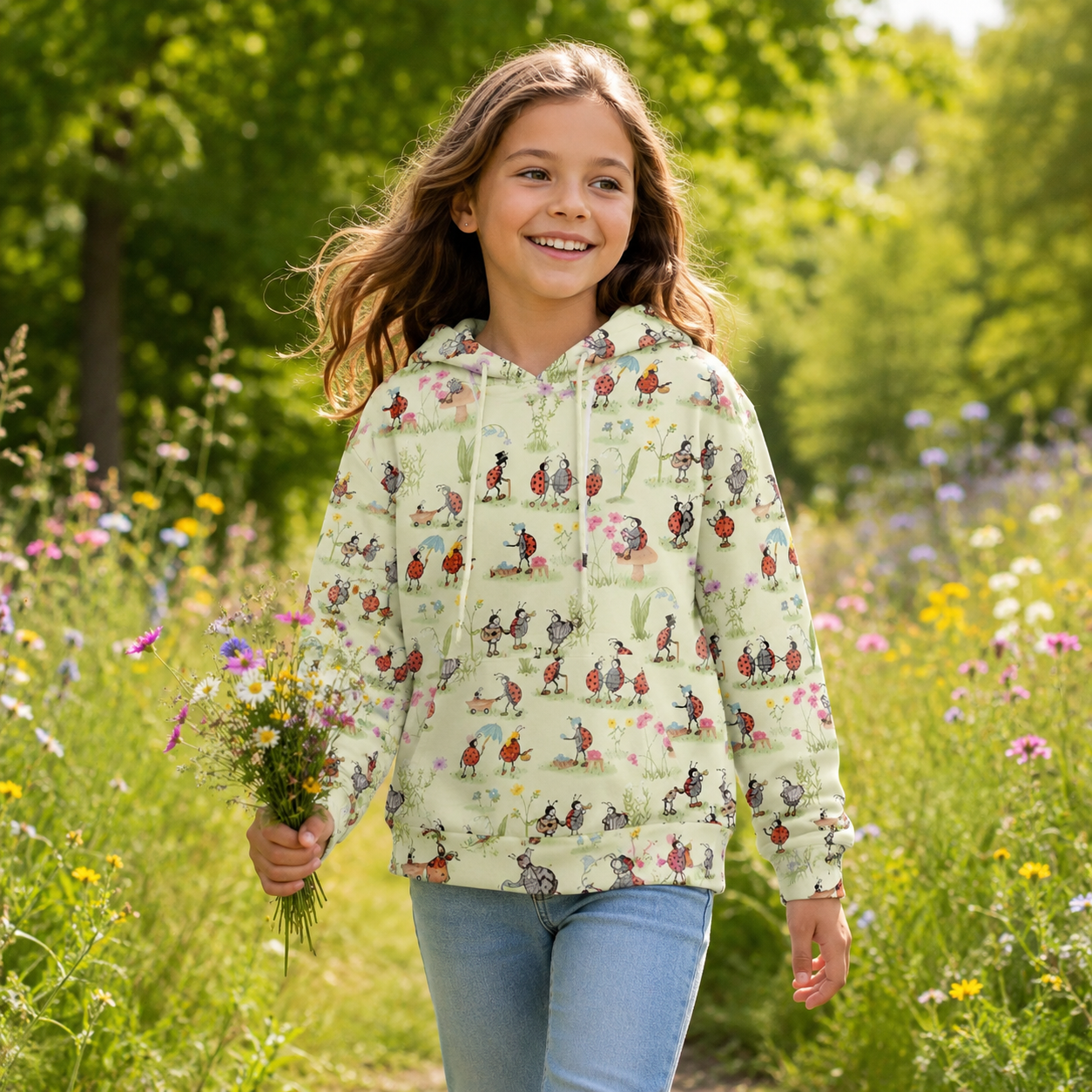 Ladybug and Flower Kids Premium Eco Hoodie