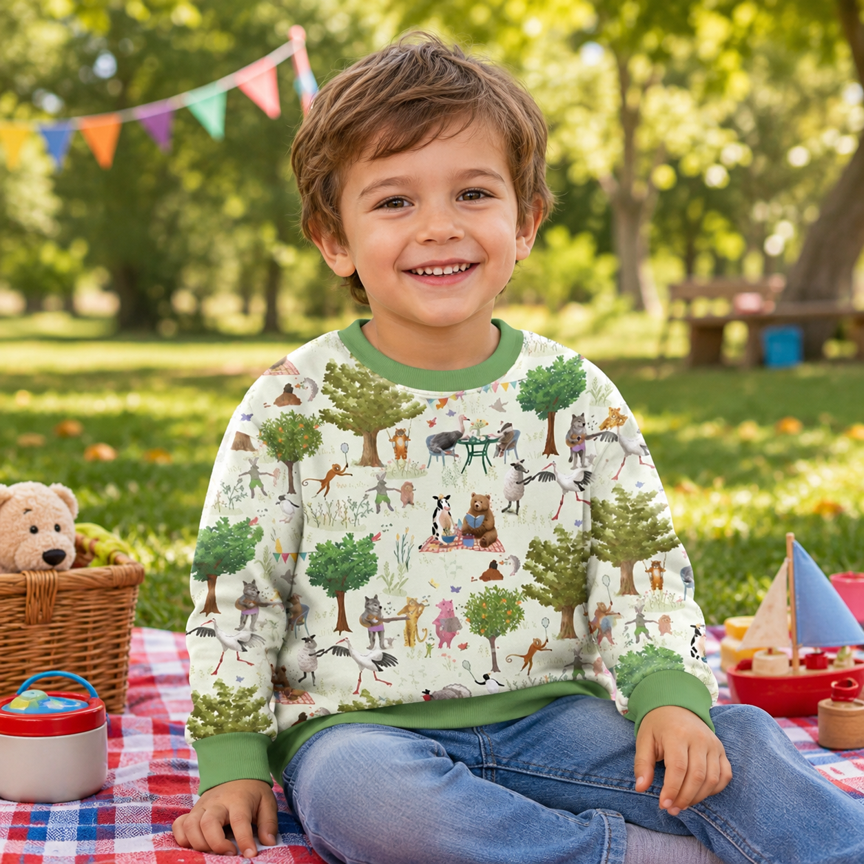Woodland Animals Picnic Party Kids Premium Eco Sweatshirts