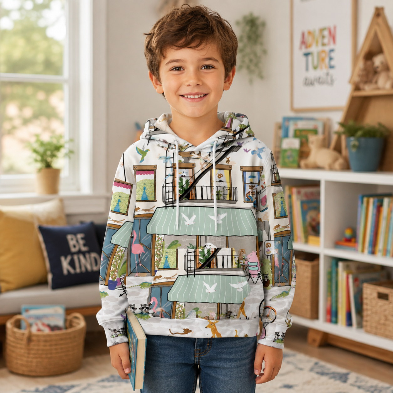 Animal City Life Apartment Kids Premium Eco Hoodie