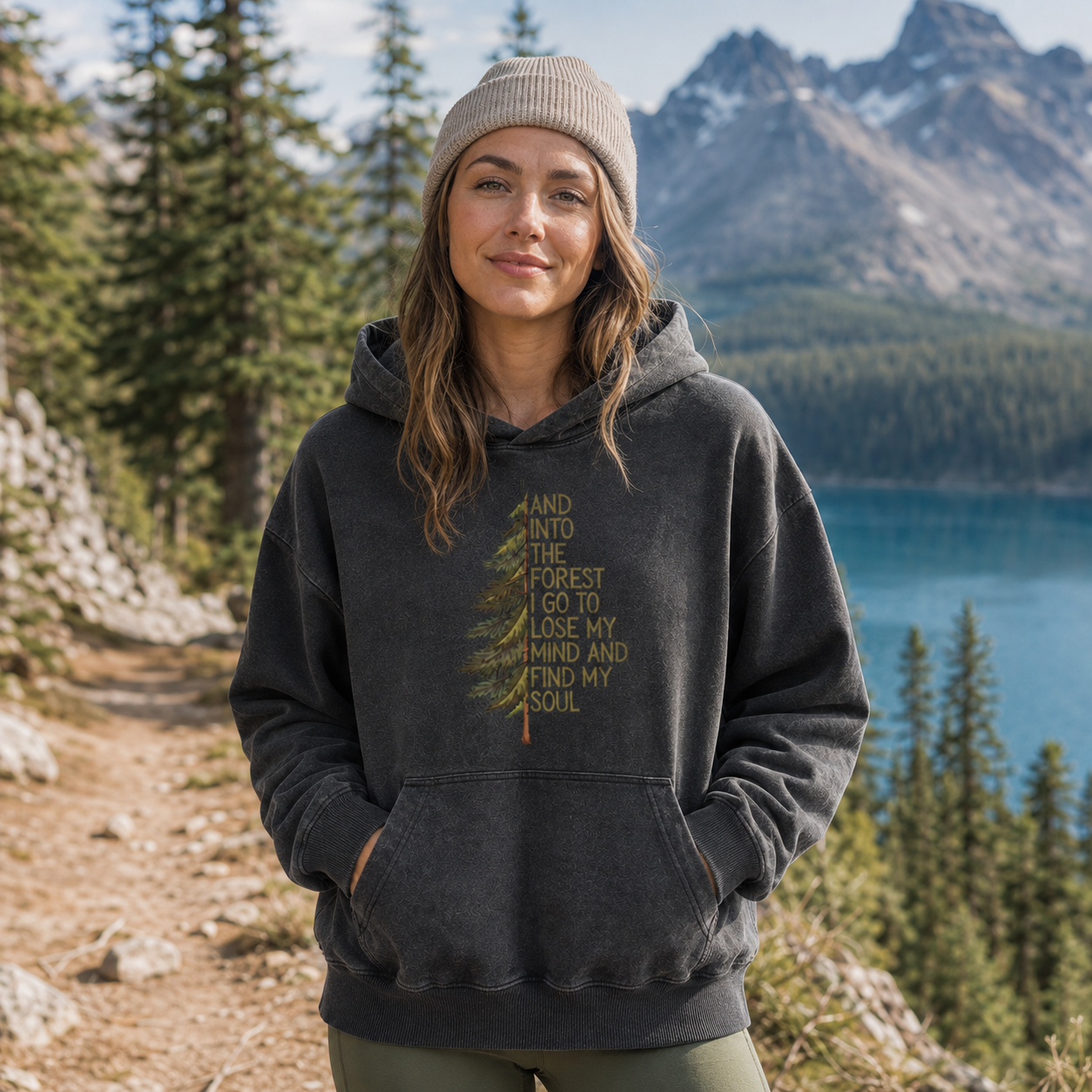 Into the Forest Tree Quote Washed Hoodie