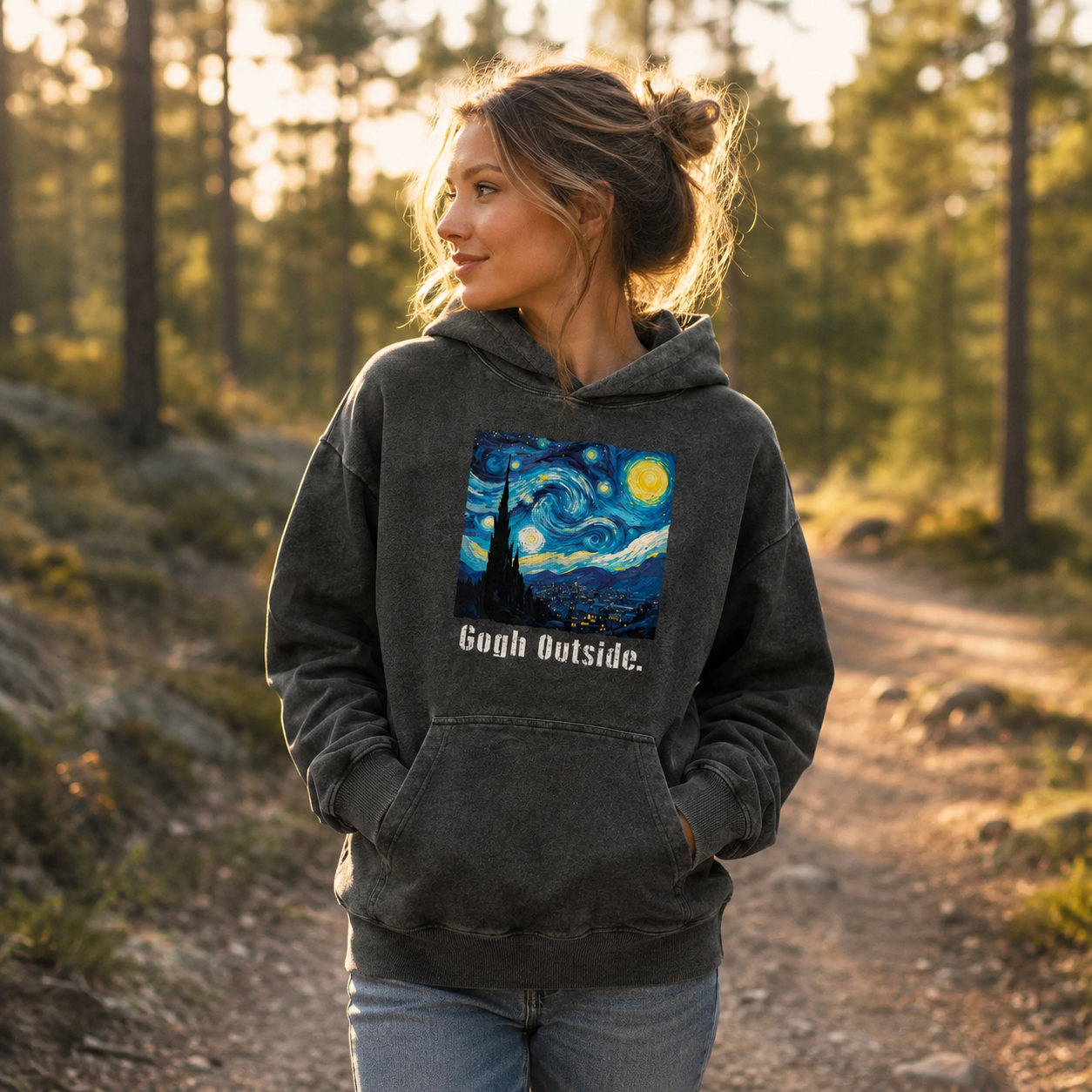 Swirl Night Sky Gogh Outside Washed Hoodie