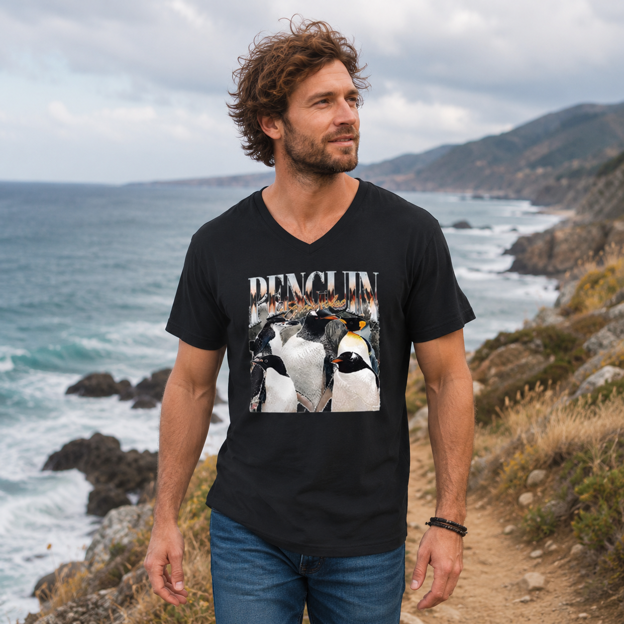 Penguin Rock Band Vintage Poster V-neck T-Shirt