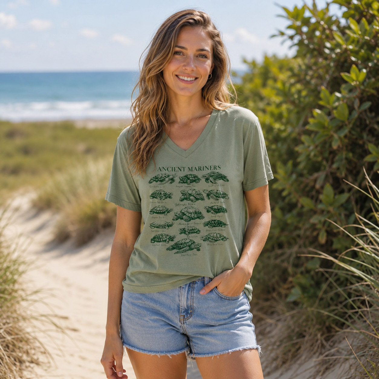 Ancient Mariners Sea Turtle Guide V-neck T-Shirt