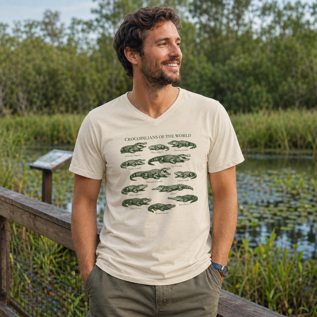 Crocodilians Of The World Reptile Guide V-neck T-Shirt