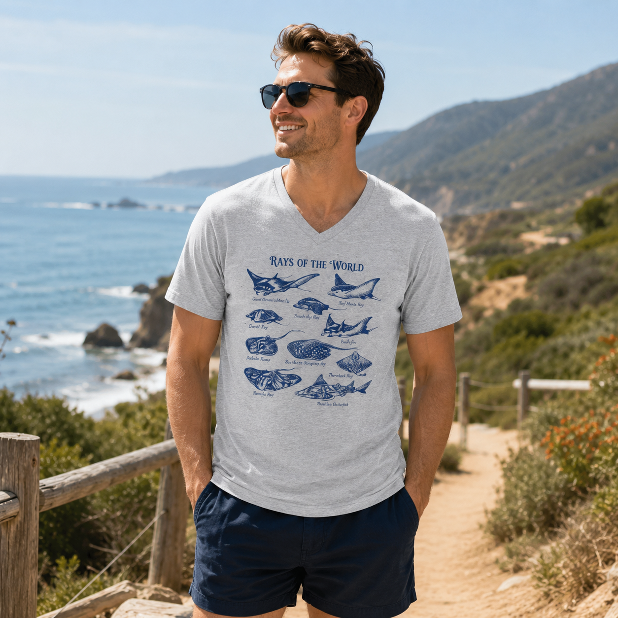Rays Of The World Marine Guide V-neck T-Shirt
