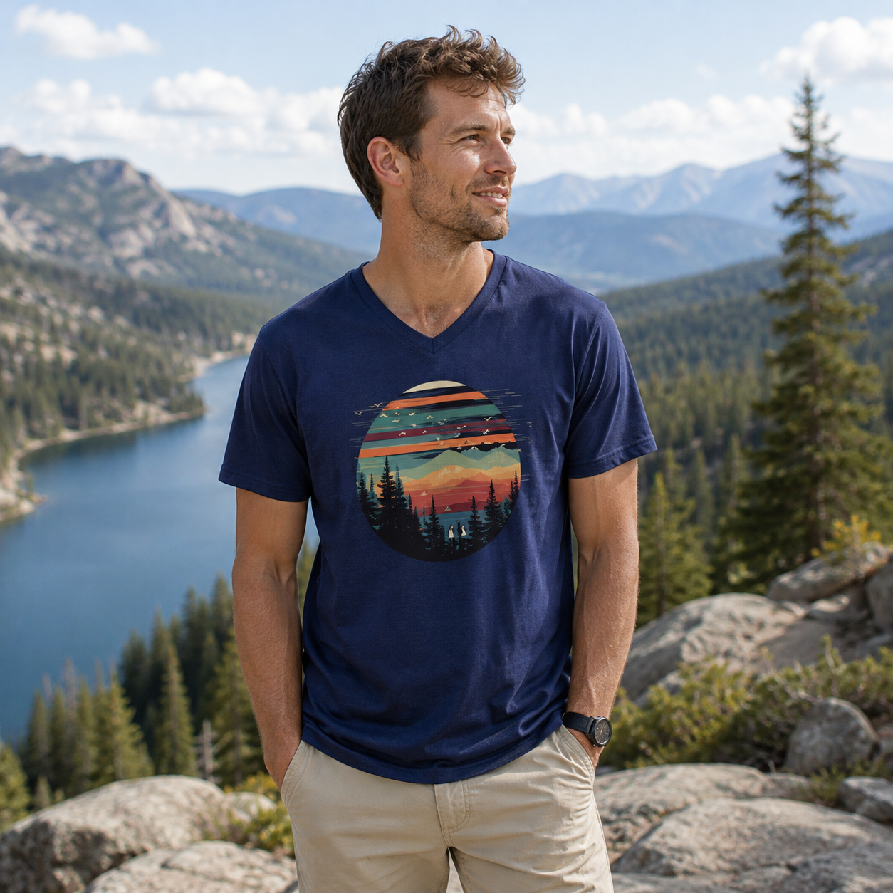 Penguin Sunset Mountain Escape V-neck T-Shirt