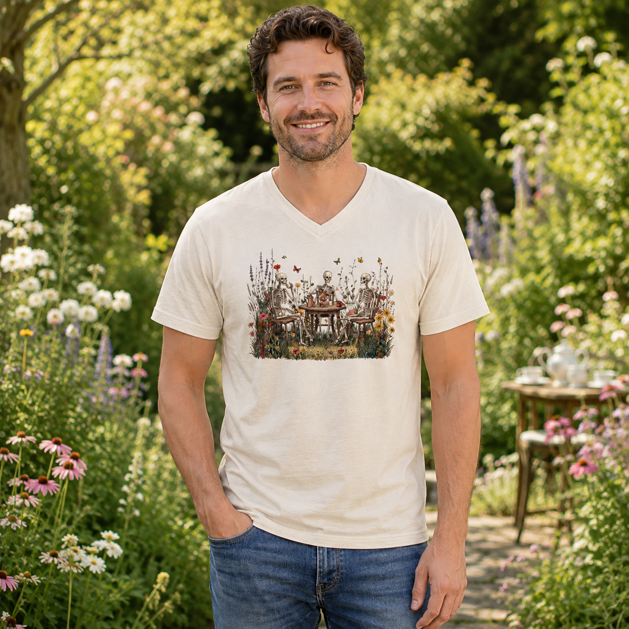 Woodland Garden Tea Party V-neck T-Shirt