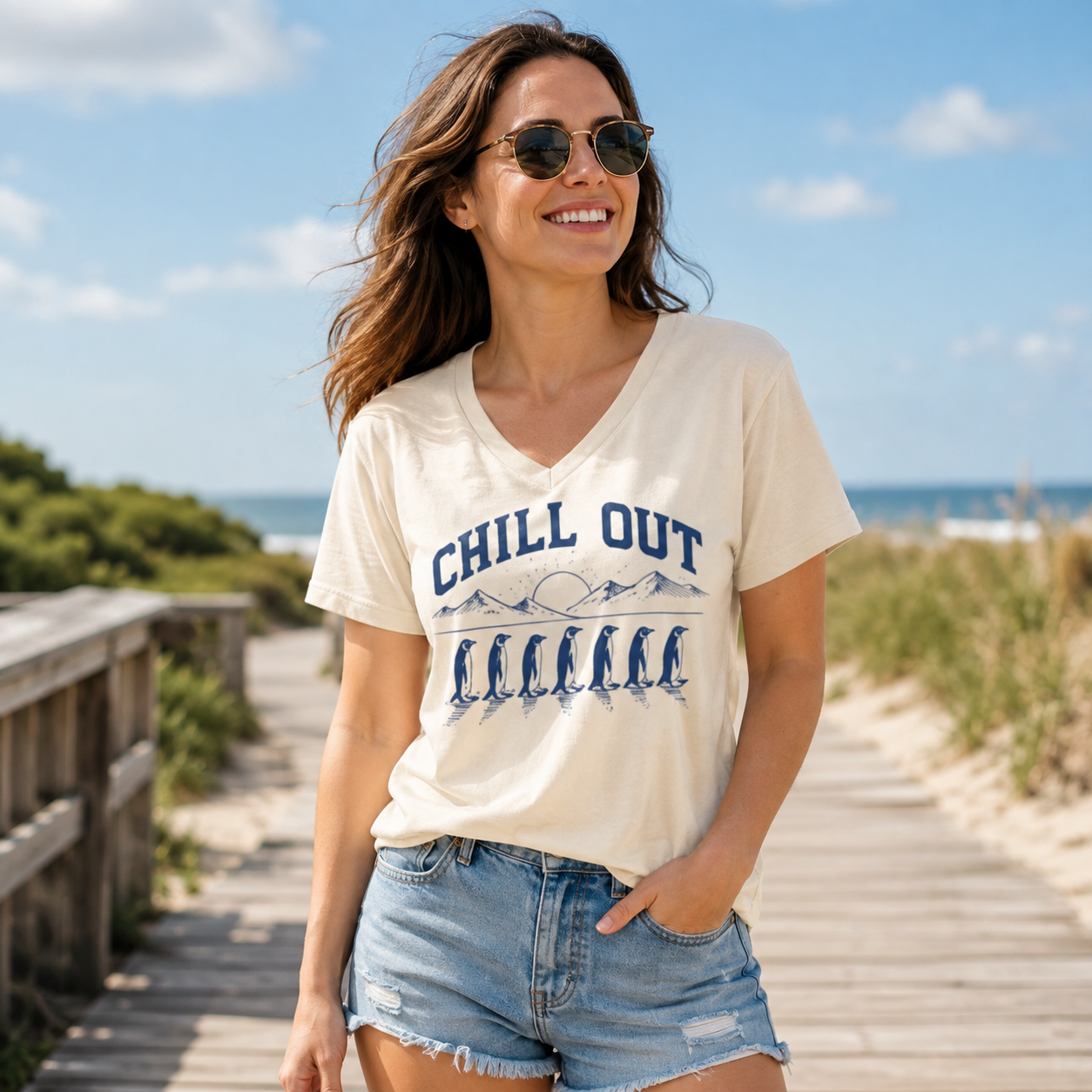 Chill Out Penguin Parade V-neck T-Shirt