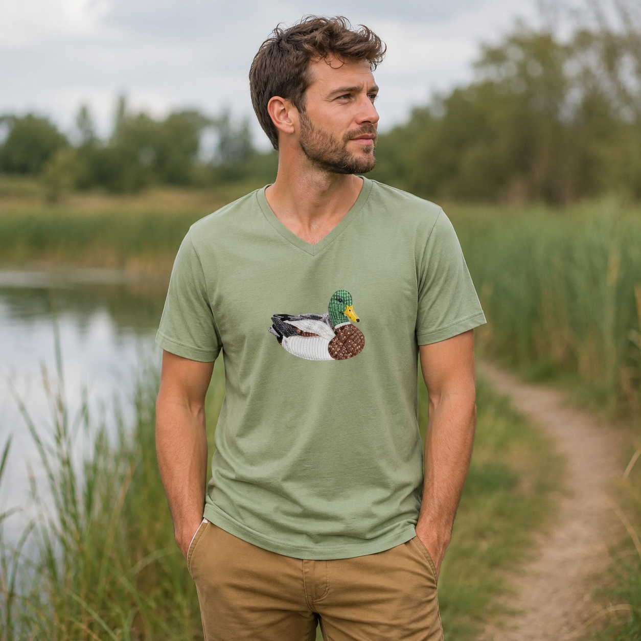 Mallard Duck Vintage Wildlife V-neck T-Shirt
