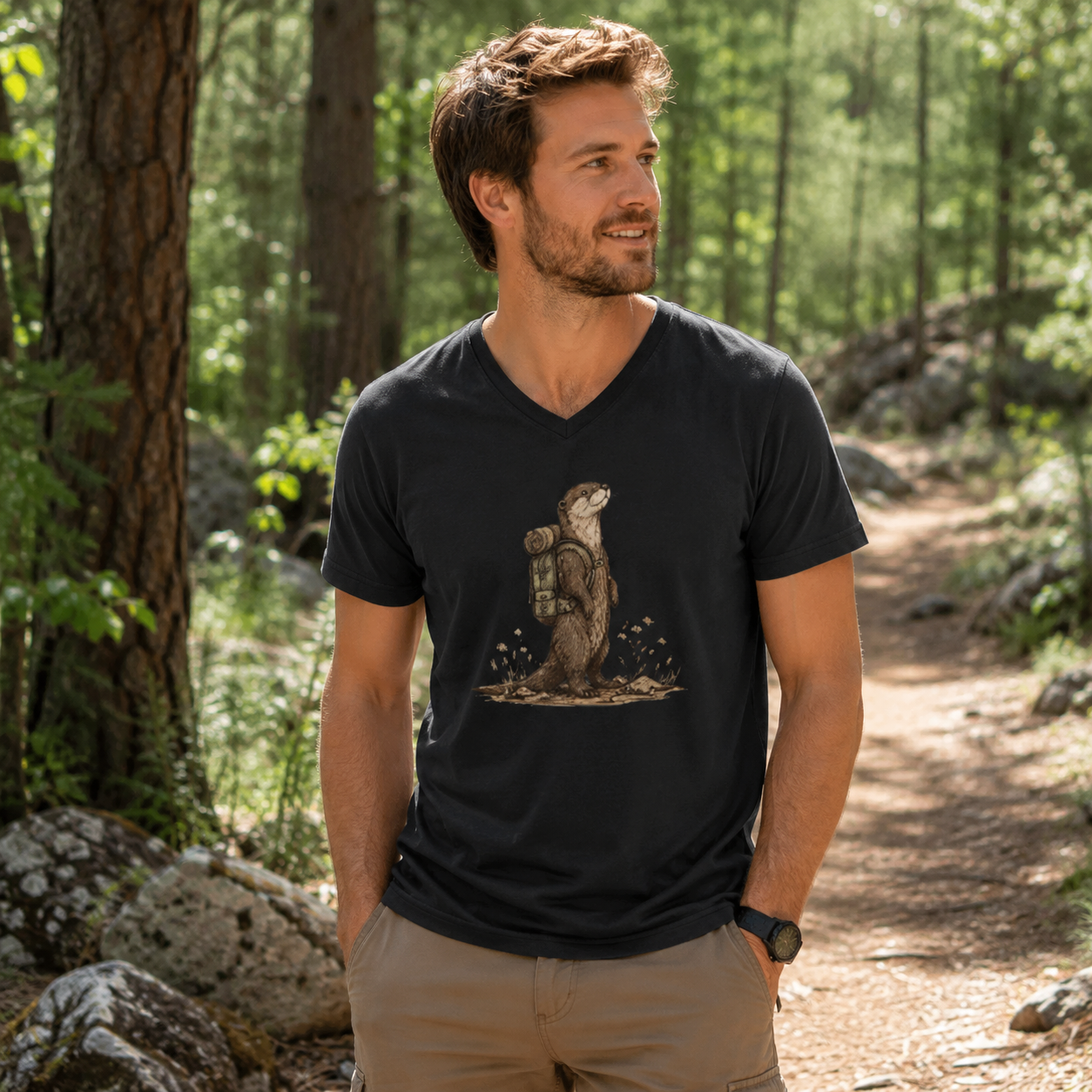 Woodland Owl Vintage Sketch V-neck T-Shirt